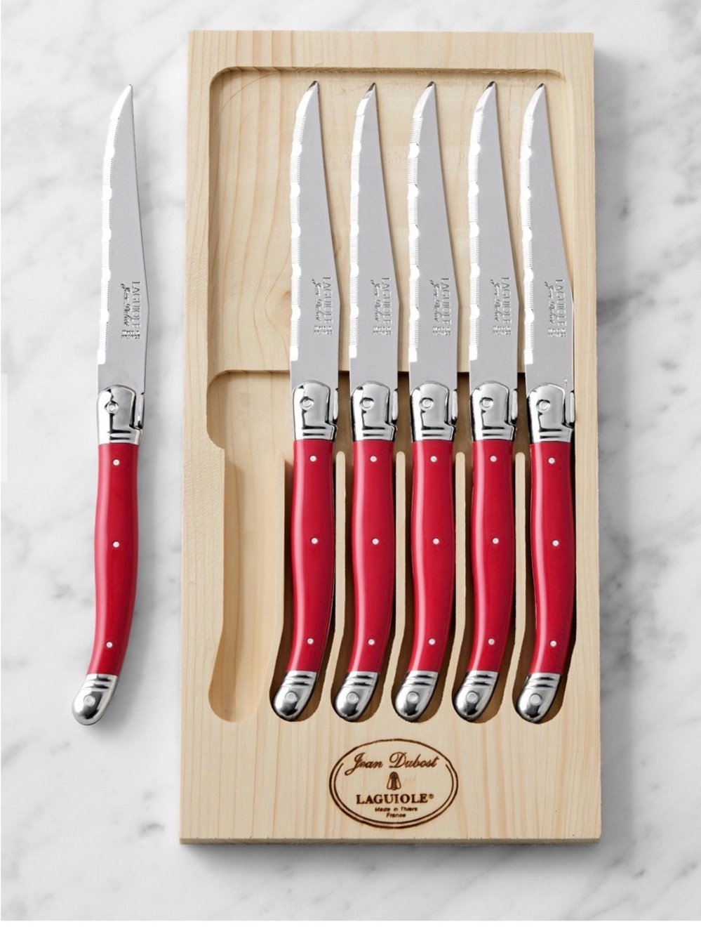 Jean Dubost Laguiole Red Steak Knife Set - 6-Piece